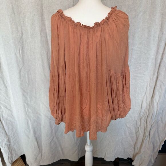 Mustard Seed Blouse Size S Flowy Oversized Apricot Tie Neck Bohemian - Picture 3 of 7